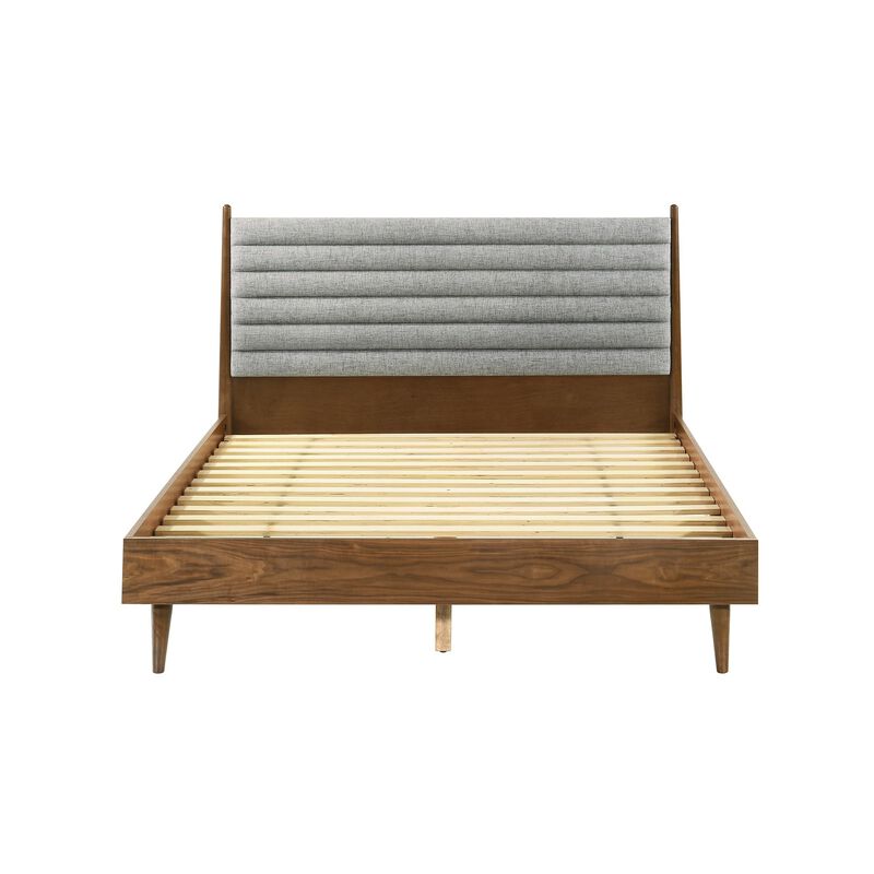 Benjara Mian Bedroom 3 pcs Set, Queen Platform Bed and Nightstand, Walnut, Brown and Gray