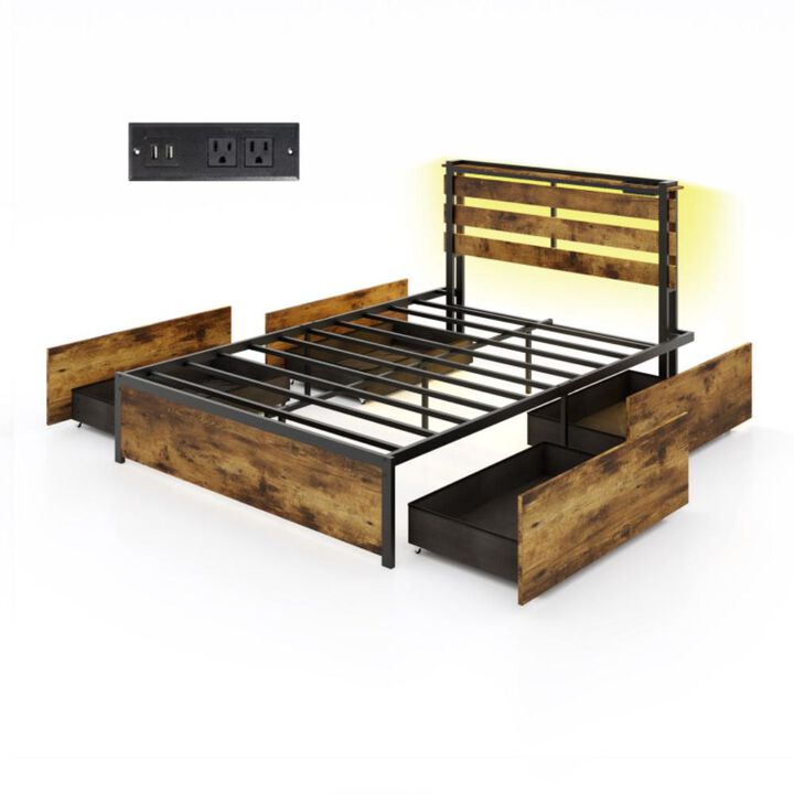 Hivvago Bed Frame with Drawers LED Lights and USB Ports
