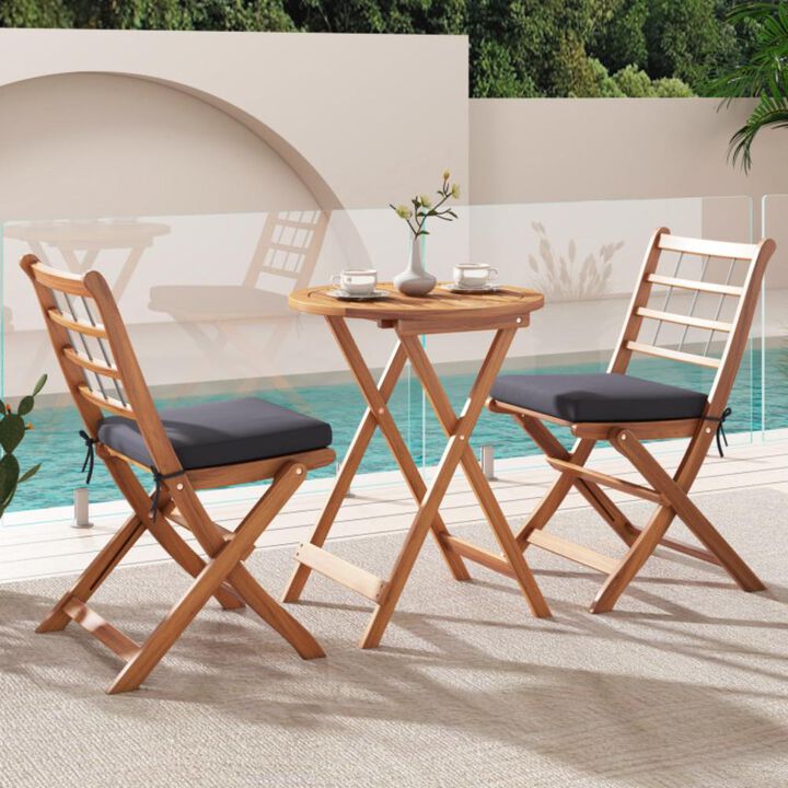 Hivvago 3 Pieces Acacia Wood Patio Bistro Set with Cushions