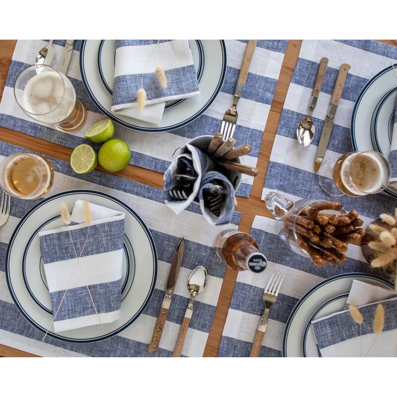 Solino Home 100% Pure Linen 14 x 19 Inch Placemats Set of 4 | Cabana Stripe