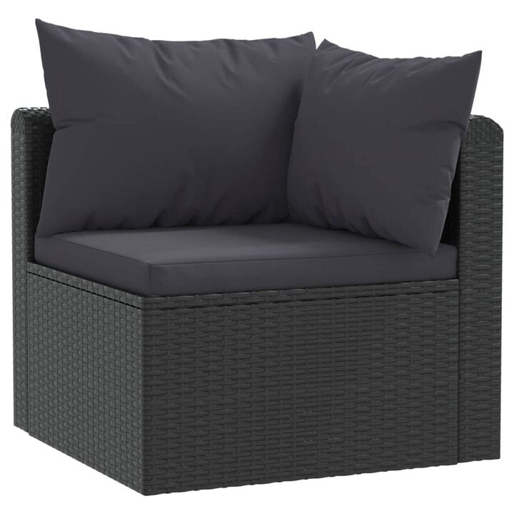 2pc Outdoor Modular Loveseat Set, Black Cushions, Poly Rattan, Steel - Benzara