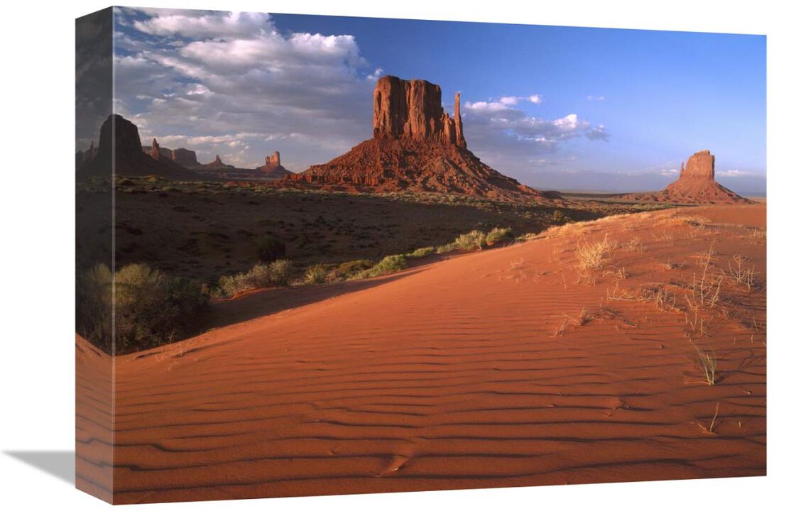 Sand dunes and the Mittens, Monument Valley Navajo Tribal Park, Arizona-Canvas Art-16x12