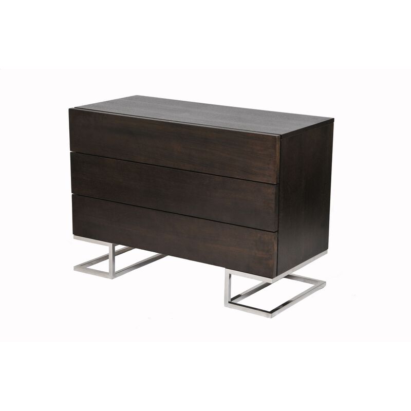 Sam 39 Inch Dresser, 3 Drawers, Sleek Steel Legs, Espresso Brown Wood - Benzara