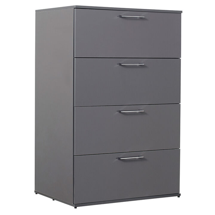 Eli  48 Inch Tall Dresser Chest, 4 Big Storage Drawers, Glossy Gray Finish