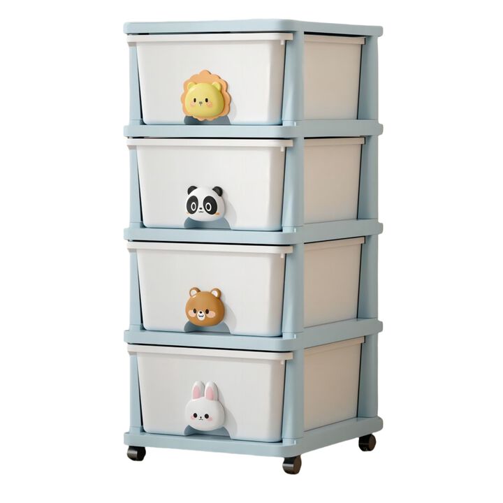 Kids Drawer Storage Rack - 4 drawers - 4 layer, Flexible Mobility With Wheels,Wardrobe Storage Organization, Books, Toys, Miscellaneous Storage Rack Suitable For Study, Bedroom, Living Room, Dormitory, Etc