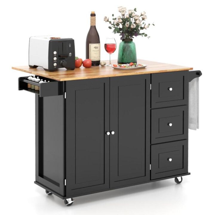 Hivvago Kitchen Island Trolley Cart Wood with Drop-Leaf Tabletop and Storage Cabinet