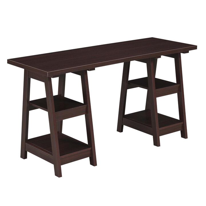Convenience Concepts Designs2Go Double Trestle Desk with Shelves