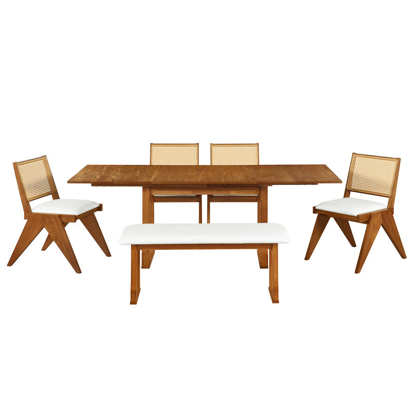 Merax Modern 6-Piece Extendable Dining Table Chairs Bench Set