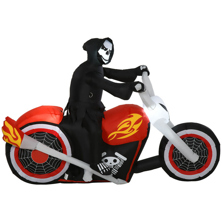 6' Inflatable Halloween Grim Reaper Biker Blow-Up Outdoor Display w/ LEDs
