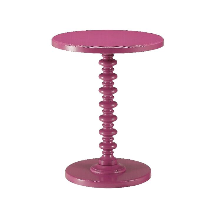 Toni Round Accent Table with Turned Pedestal Base, 22 Inch Purple Wood - Benzara