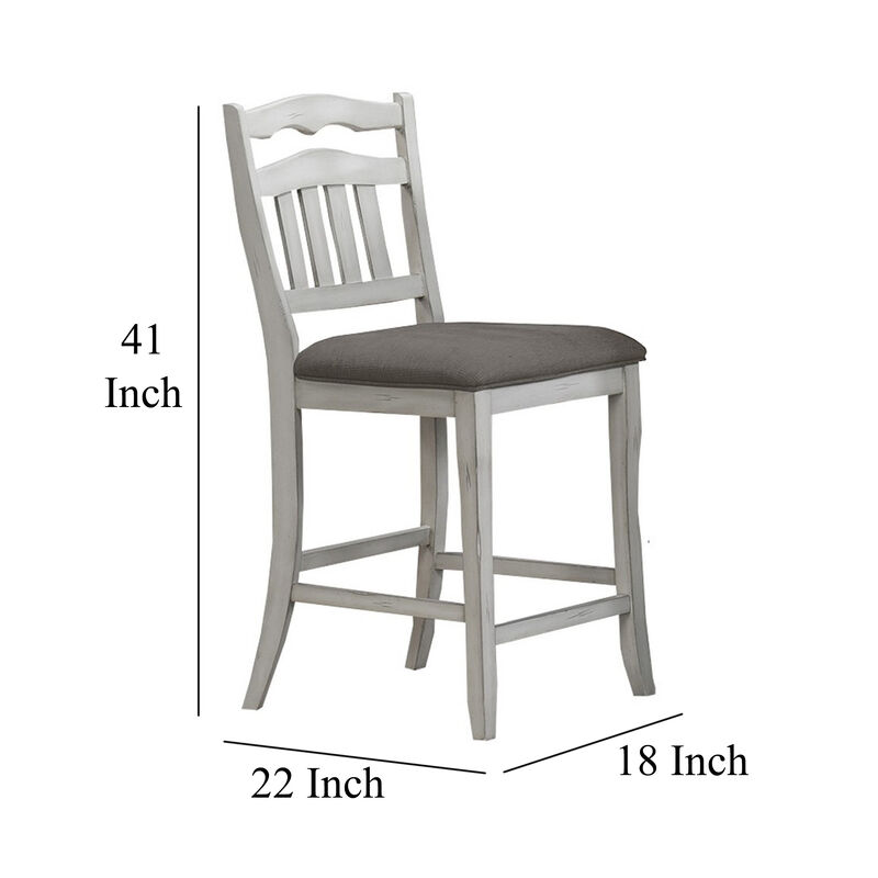 Zeke Counter Height Chair, Ladder Back, Classic White Wood, Dark Gray - Benzara
