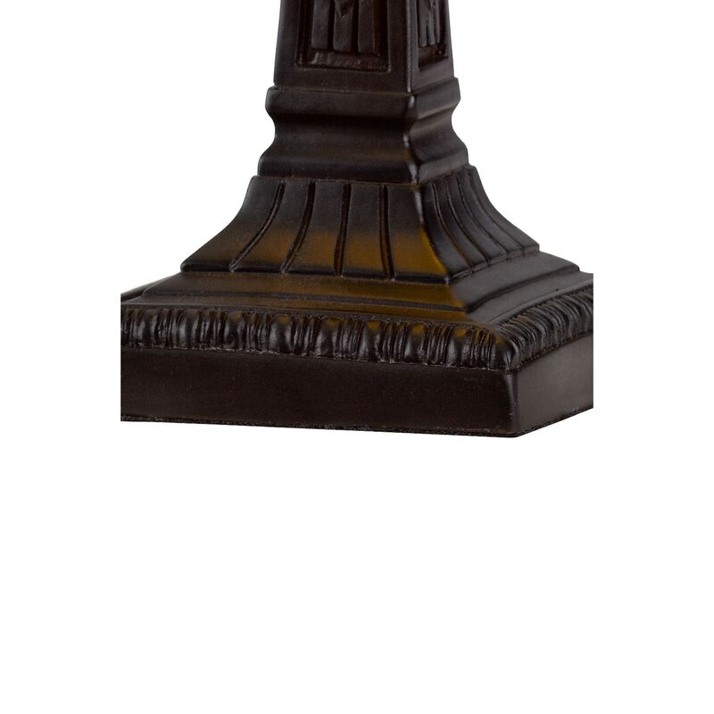 Eli 14 Inch Accent Lamp, Stained Square Tiffany Style Shade, Bronze Frame-Benzara