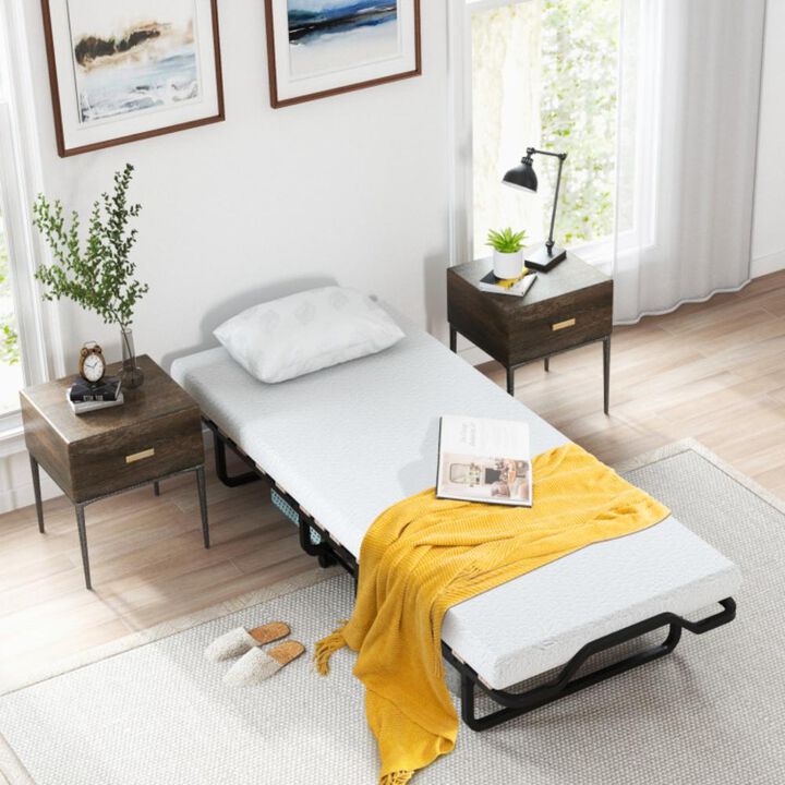 Hivvago Twin Size Folding Bed with Foam Mattress and Lockable Wheels