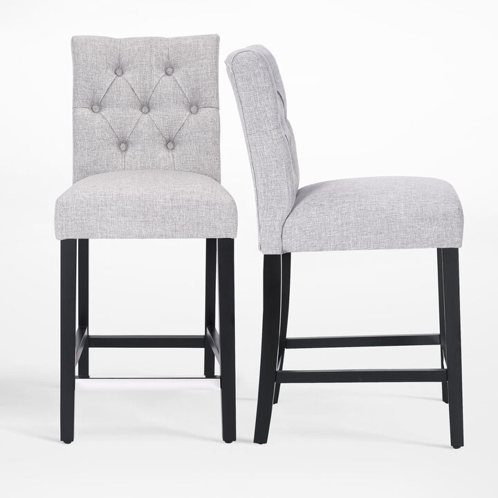 WestinTrends 24" Linen Fabric Tufted Upholstered Counter Stool (Set of 2), Black