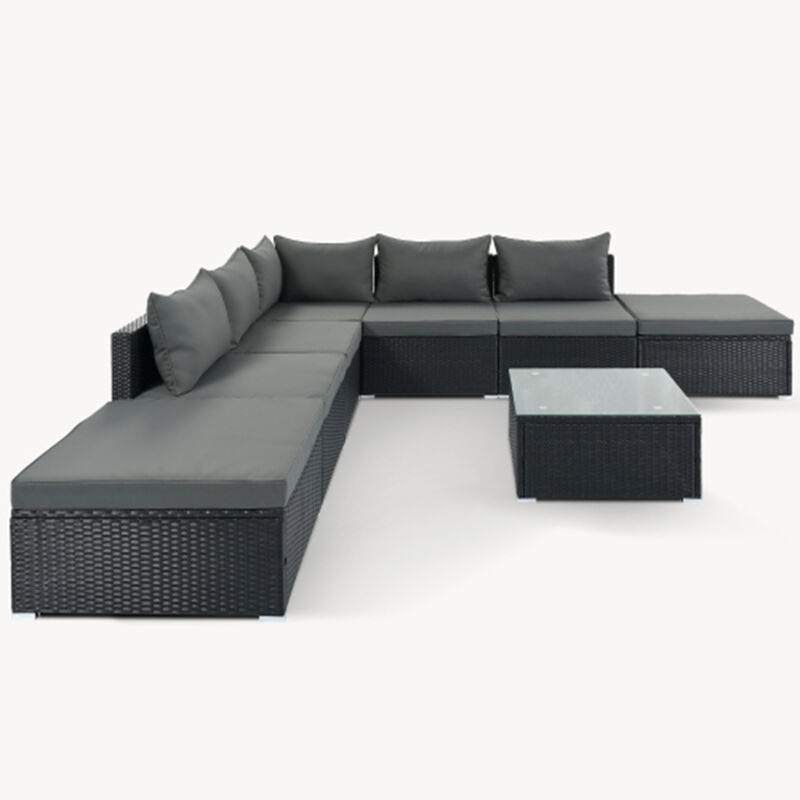8-Pieces Outdoor Patio Furniture Sets, Garden Conversation Wicker Sofa Set, Single Sofa Combinable
