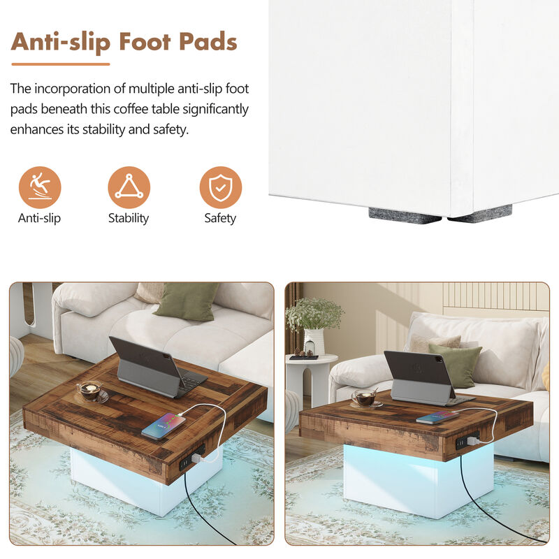 Merax Farmhouse Coffee Table with 2 USB Ports and LED Light