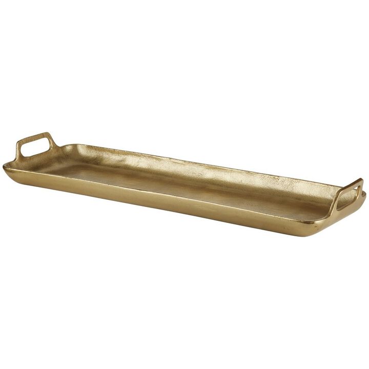 Rectangular Metal Frame Decorative Tray with Cut Out Handle, Gold-Benzara