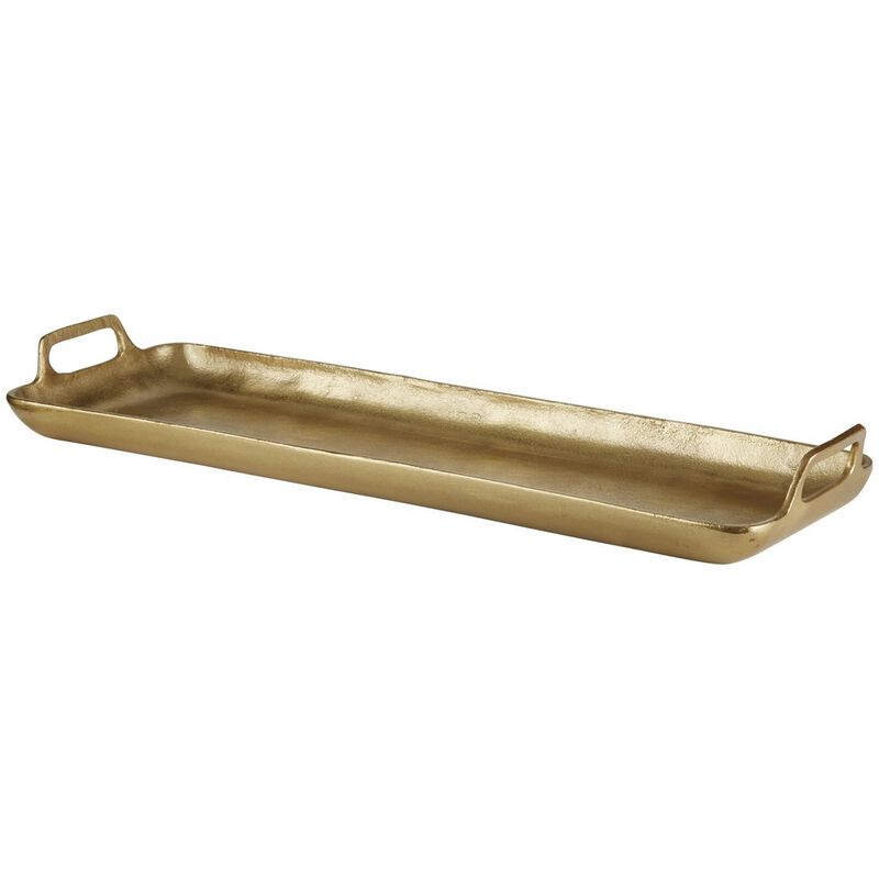 Rectangular Metal Frame Decorative Tray with Cut Out Handle, Gold-Benzara