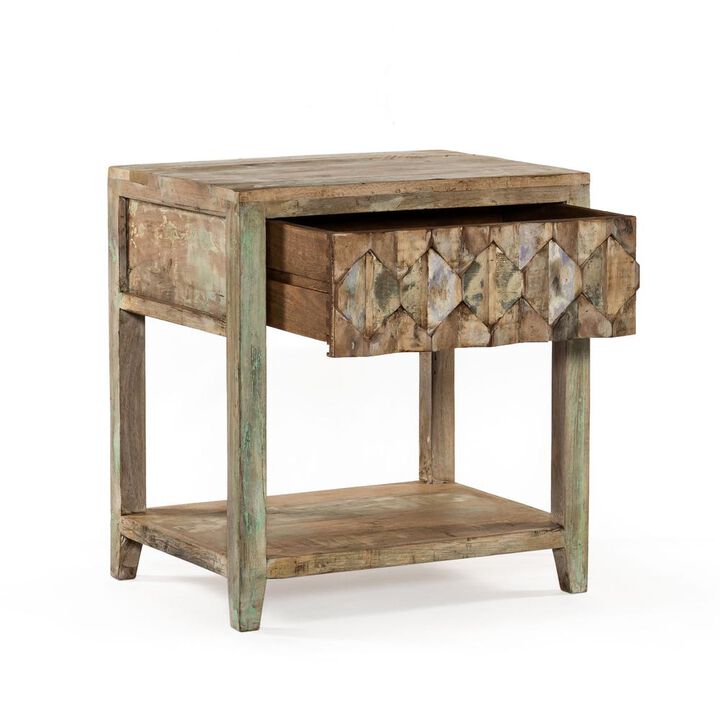 Belen Kox Coastal Vintage Teak Wood Nightstand, Belen Kox