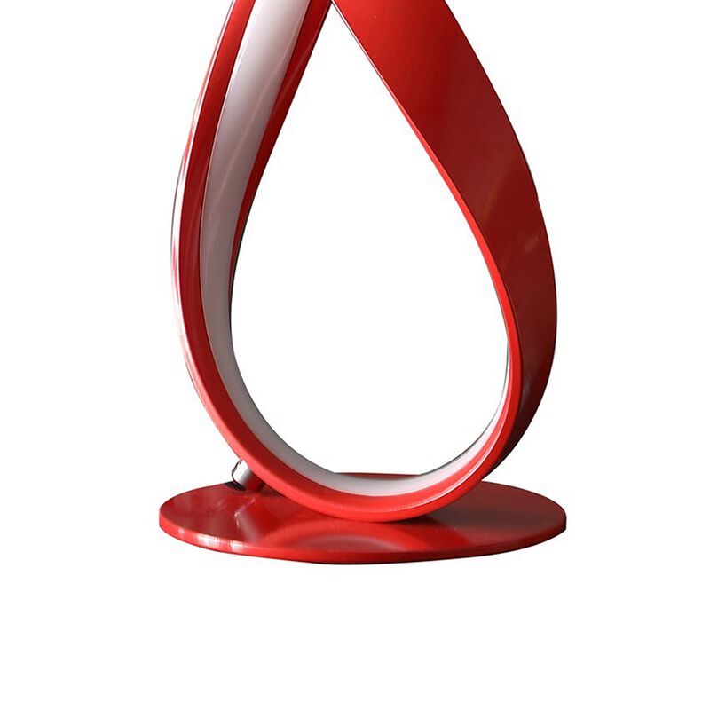 17 Inch Accent Table Lamp, Ribboned Bow, Round Base, LED Lighting, Red-Benzara