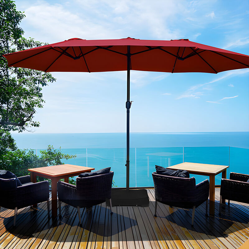 15 Feet Extra Large Patio Double Sided Umbrella with Crank and Base