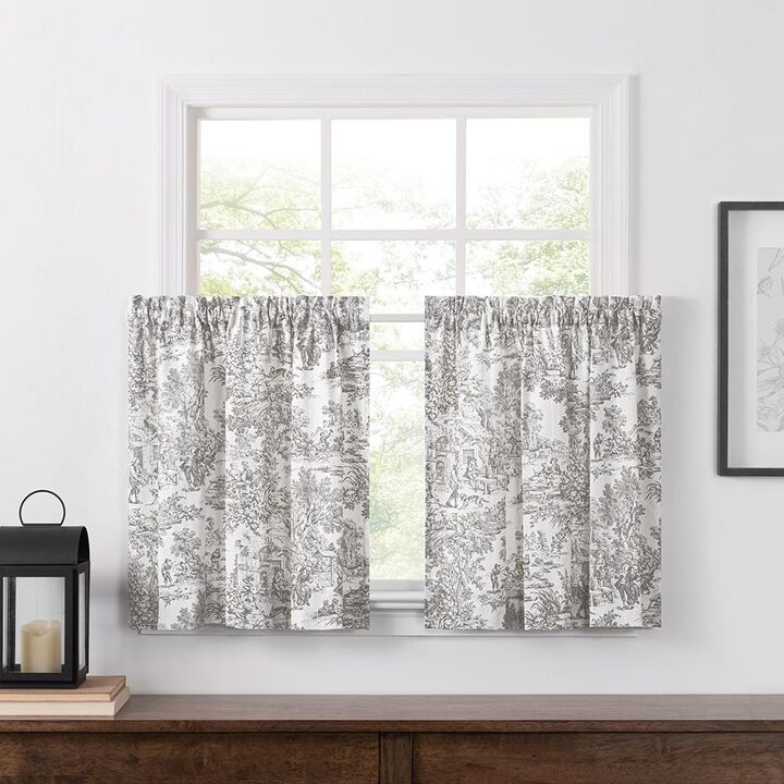 Ellis Curtain Victoria Park Toile Room Darkening Window Rod Pocket Pair Set With 2 Tiers - 2-Piece - 68x72", Gray