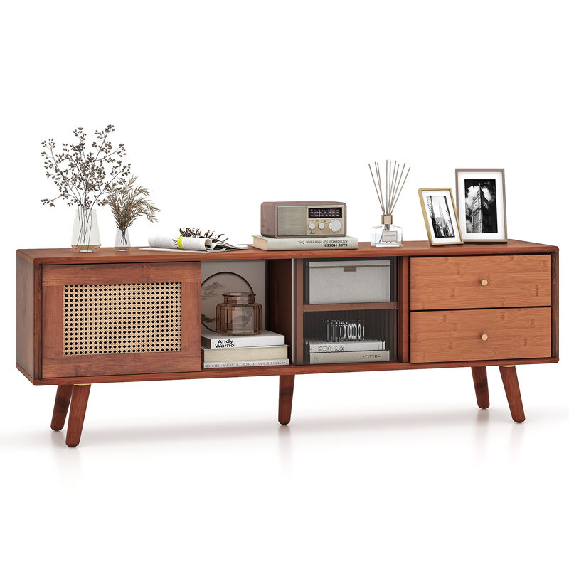 Modern Wood TV Stand with Storage Shelves & Media Console for Living Room
