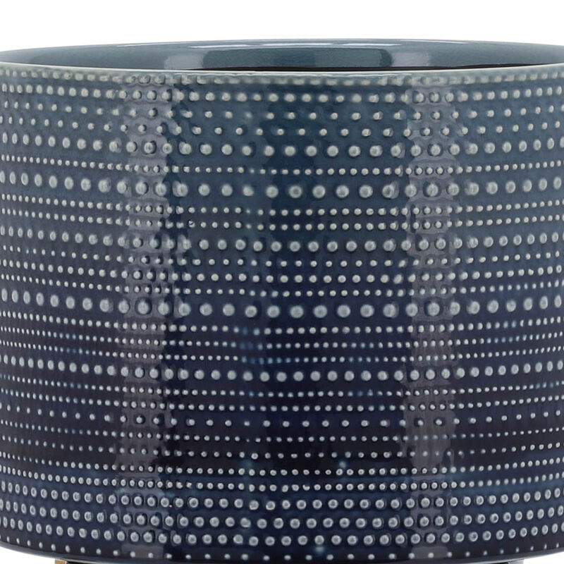 8" Dotted Planter with Wood Stand, Blue