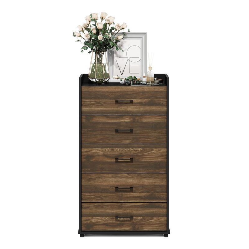 Furinno Tidur Modern Organization and Storage Handle Bedroom 5-Drawer Chest Dresser, Columbia Walnut/Black