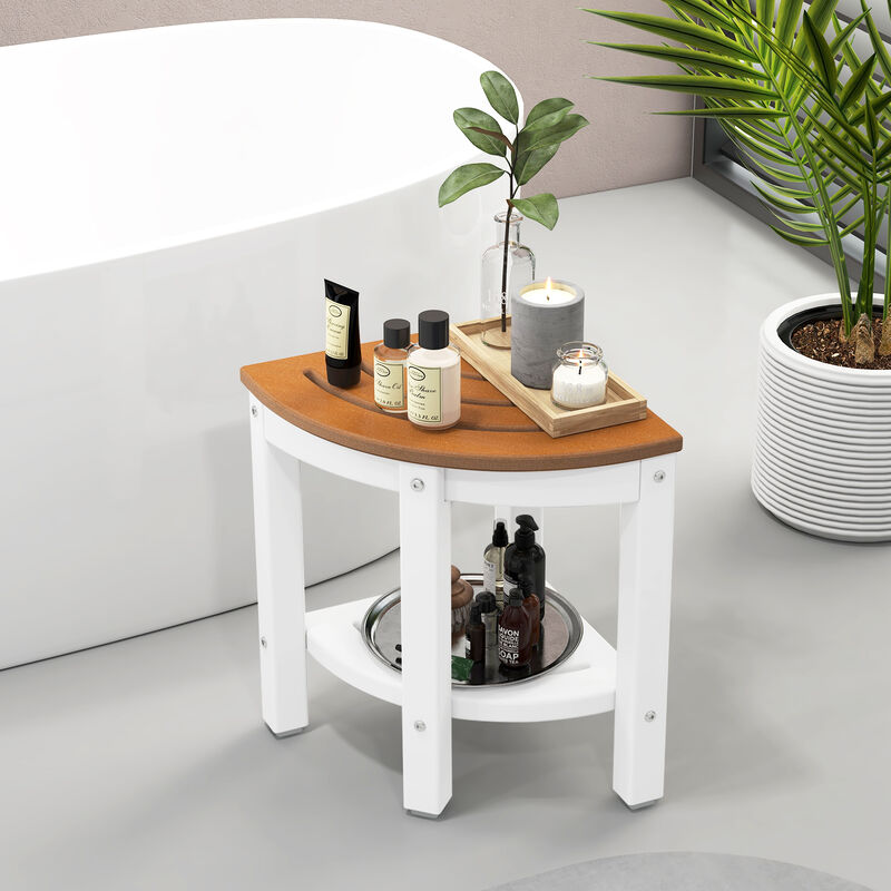 Heavy Duty Corner Shower Bench Stool with Storage Shelf for Shaving Legs