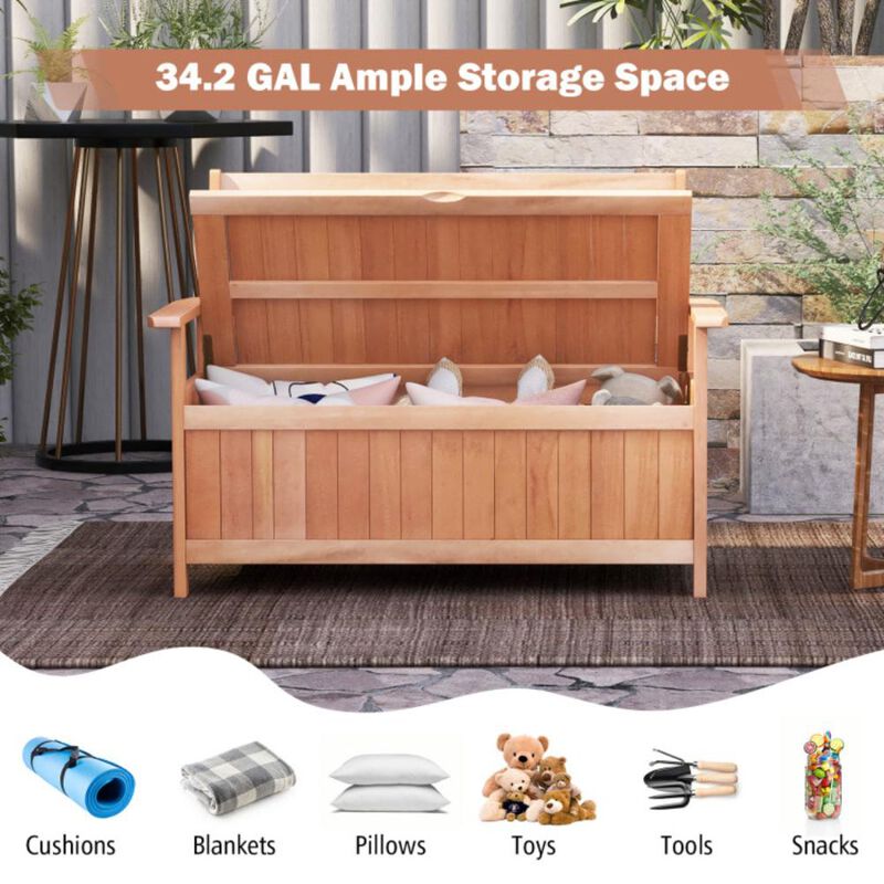 Hivvago 48 Inch Patio Wood Storage Bench with Slatted Backrest