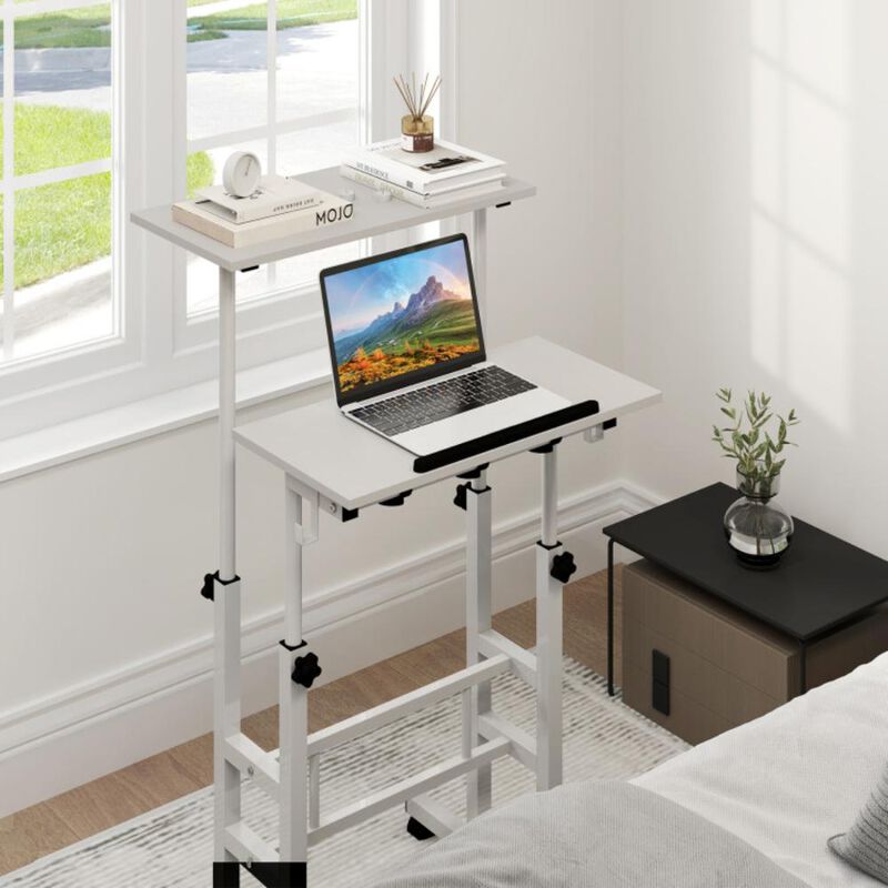 Hivvago Height Adjustable Mobile Standing Desk with Rolling Wheels for Office and Home