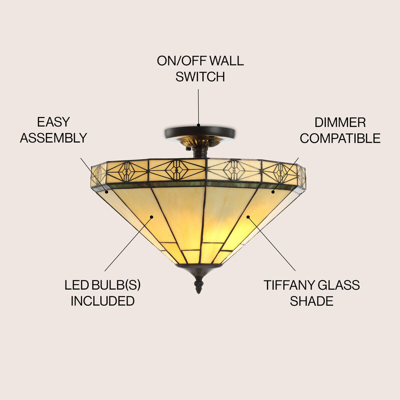 Jasmine Tiffany-Style Glass/Metal LED Semi-Flush Mount