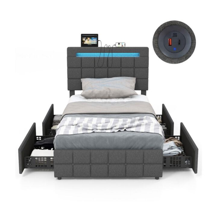 Hivvago Upholstered LED Bed Frame with Headboard and 4 Drawers