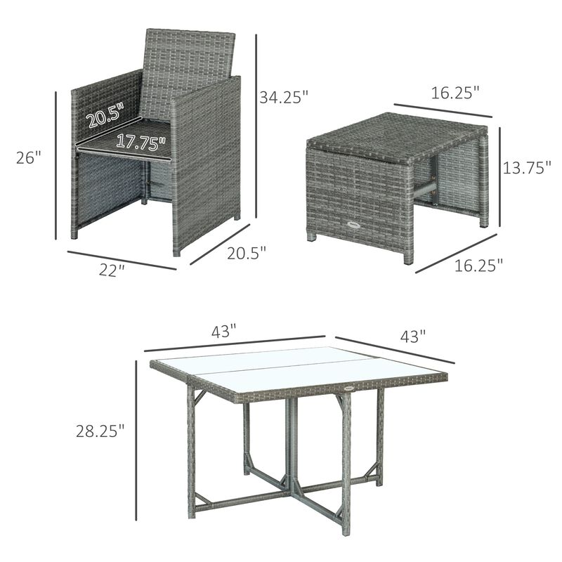 Outdoor Dining Ensemble: 9-Piece Wicker Set with Table and Ottoman