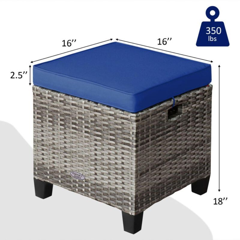 Hivvago 2PCS Patio Rattan Wicker Ottoman Seat with Removable Cushions-Turquoise