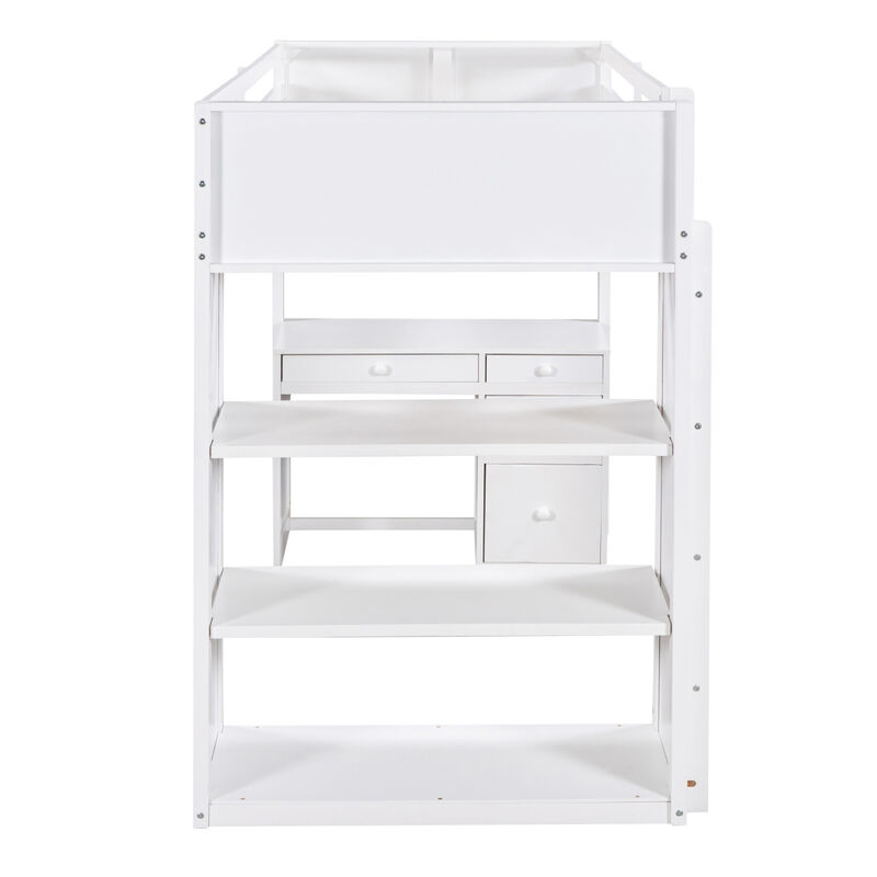 Twin Size Loft Bed With Ladder, Shelves, And Desk