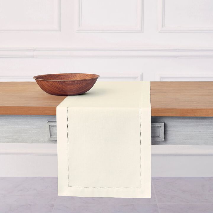 Solino Home Cotton Linen Hemstitch Table Runner for Thanksgiving, Christmas