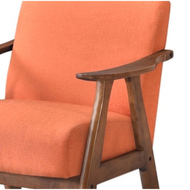 Stella 26 Inch Counter Height Chair, Orange Fabric, Cushions, Brown Wood  - Benzara