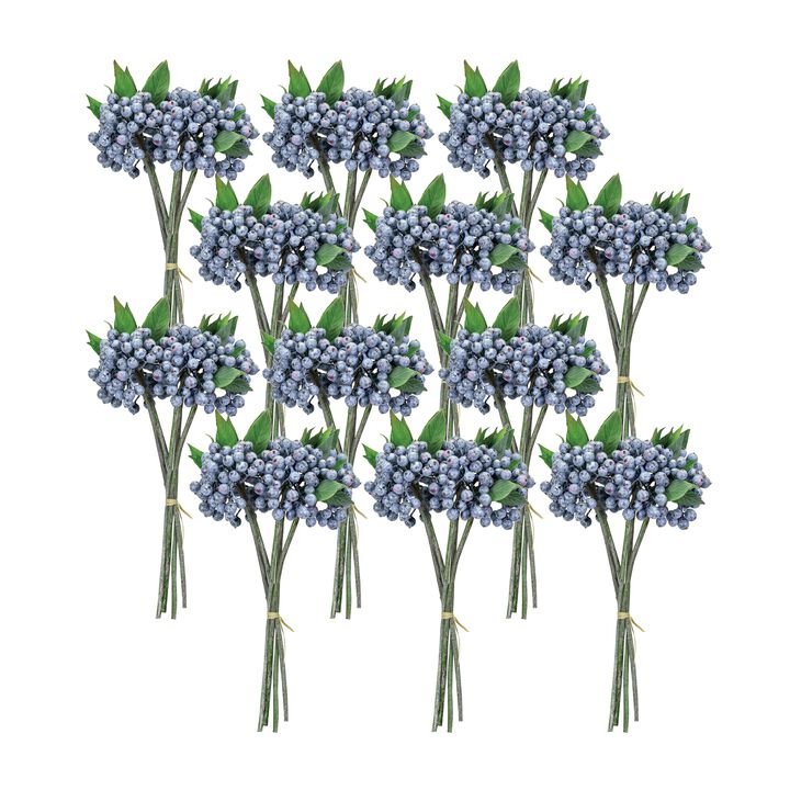 Set of 12 Blue Berry Foliage Bundles for Floral Arrangements and Home Decor