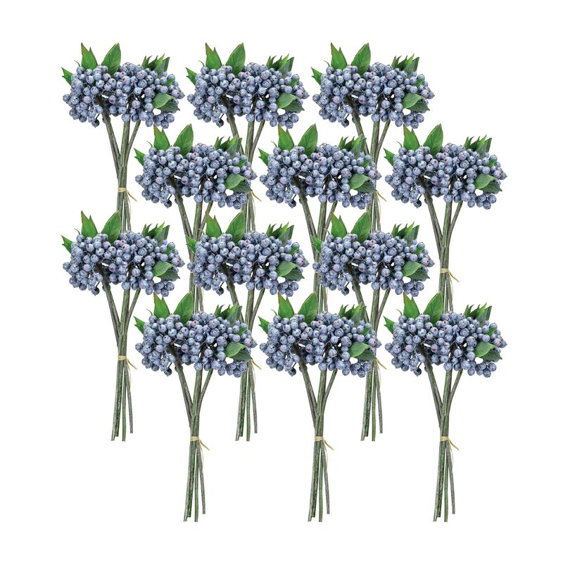 Set of 12 Blue Berry Foliage Bundles for Floral Arrangements and Home Decor