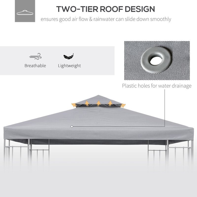 Light Grey Gazebo Top: 10'x10' 2-Tier Canopy Replacement Cover