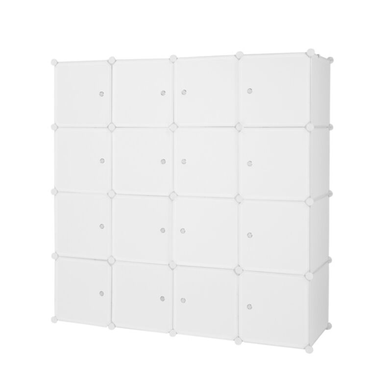 16-Cube Modular Wardrobe, 4-Layer Plastic & Steel Storage Organizer with 3 Hanging Rods