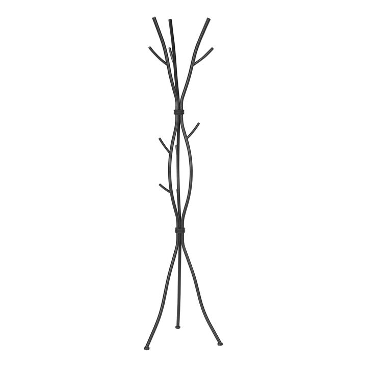 Monarch Specialties I 2062 Coat Rack, Hall Tree, Free Standing, 11 Hooks, Entryway, 74"H, Bedroom, Metal, Black, Contemporary, Modern