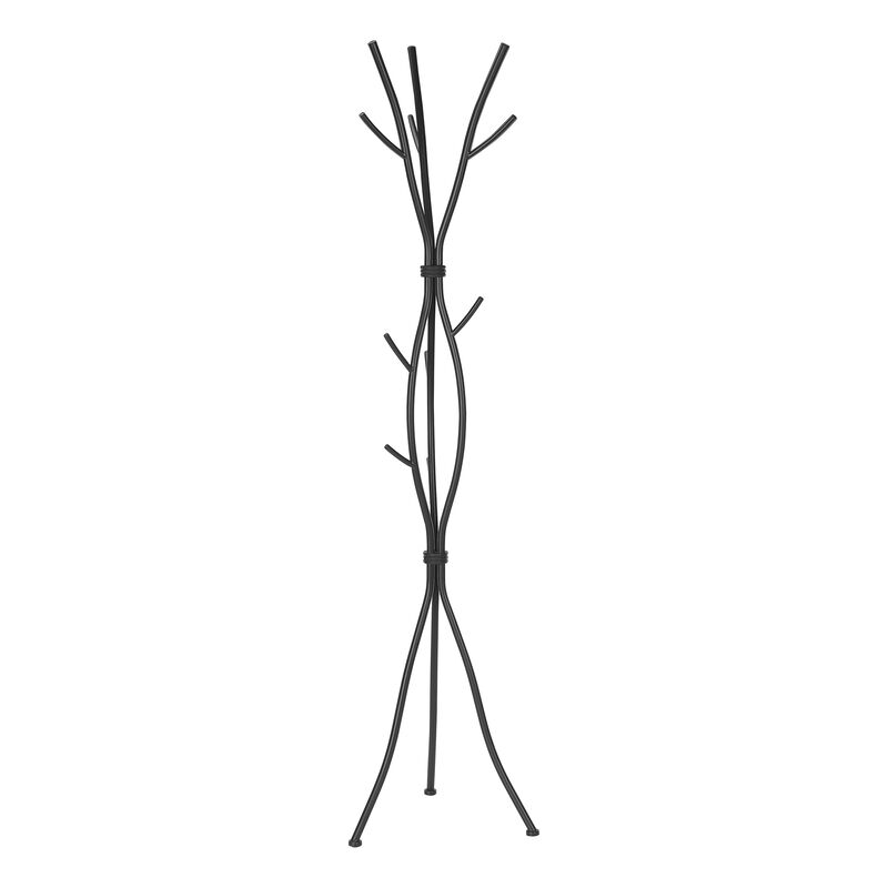 Monarch Specialties I 2062 Coat Rack, Hall Tree, Free Standing, 11 Hooks, Entryway, 74"H, Bedroom, Metal, Black, Contemporary, Modern
