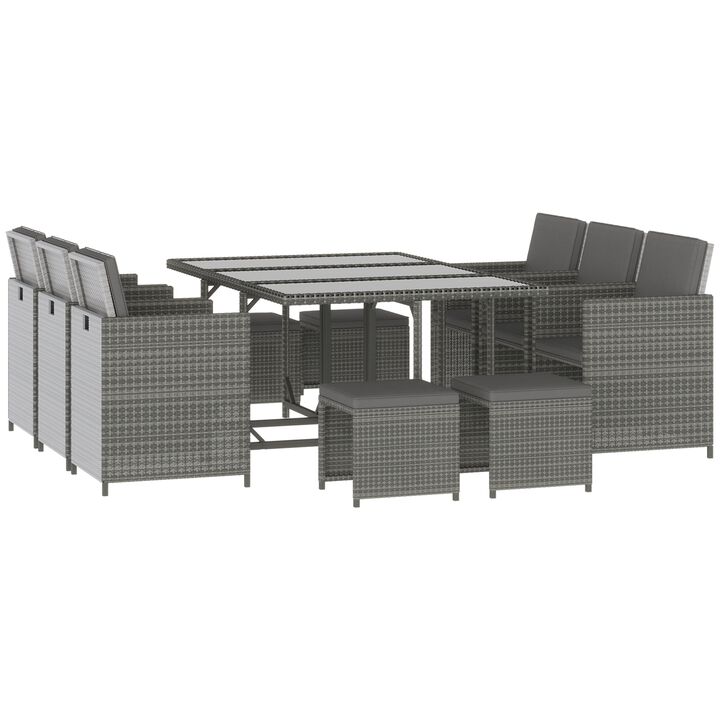 Dark Grey Patio Set: 11-Piece Wicker Dining Set with Table, Ottoman, Chairs