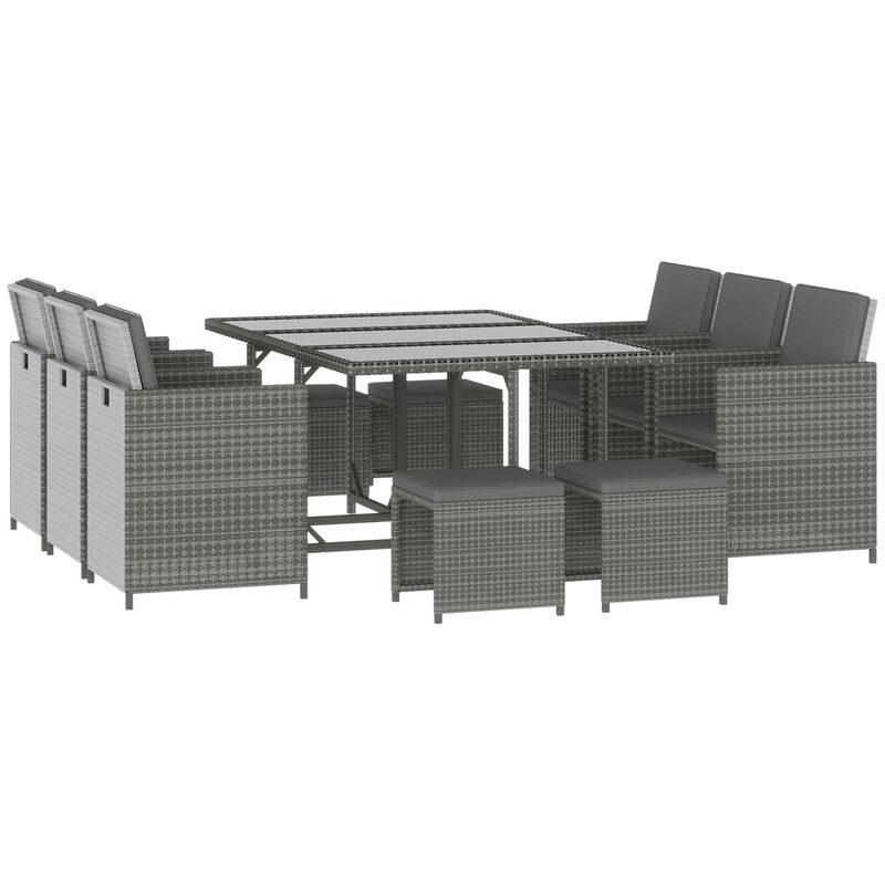 Dark Grey Patio Set: 11-Piece Wicker Dining Set with Table, Ottoman, Chairs