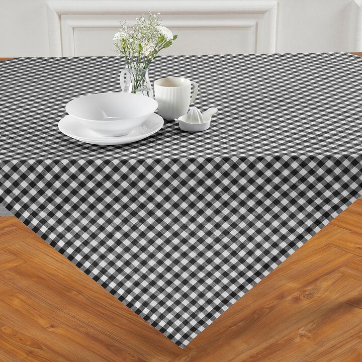 Solino Home 100% Pure Linen Table Throw 52 x 52 Inch | Gingham Check for Thanksgiving, Christmas