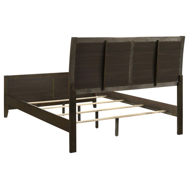 Wily Queen Size Bed, Channel Tufted Upholstered Headboard, Dark Brown - Benzara
