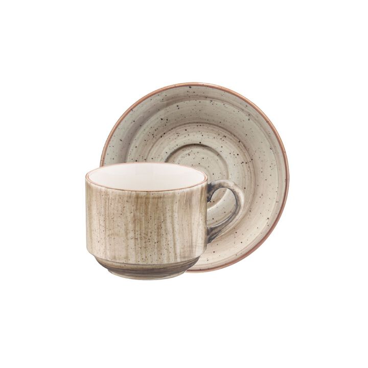 Stacking 7 oz. Coffee Cup + Saucer Set for 2